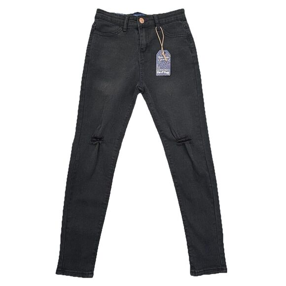 Girls SOHO Blue Denim BLACK Jeans Size 12 Distressed Knees - Picture 1 of 9
